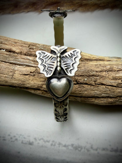Sterling Butterfly & Heart Cuff by Chris Etsitty
