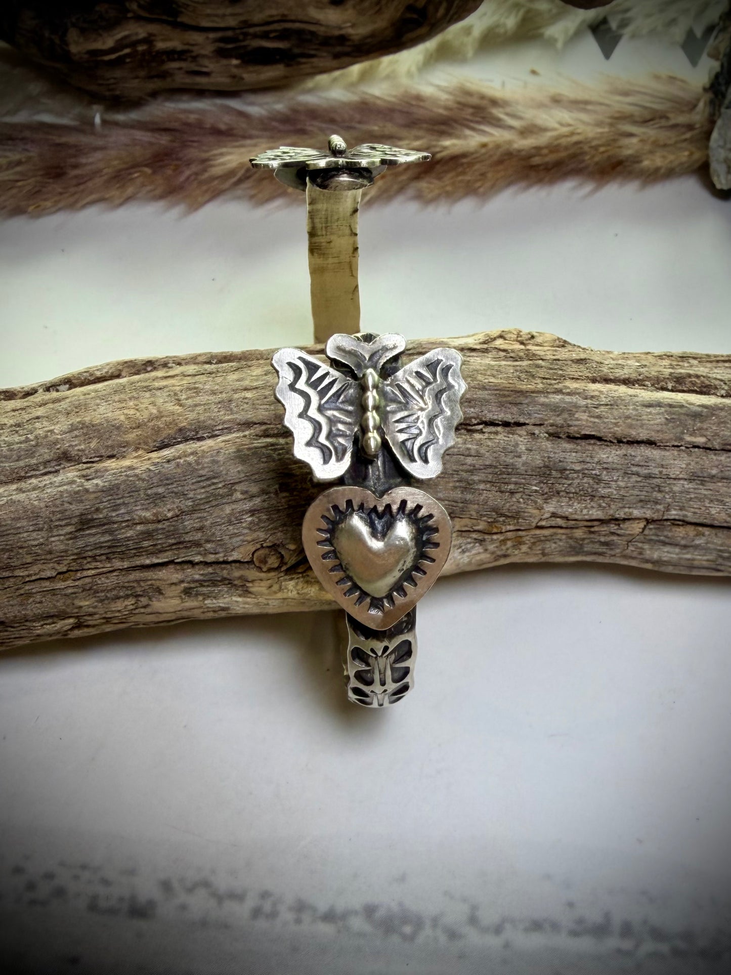 Sterling Butterfly & Heart Cuff by Chris Etsitty