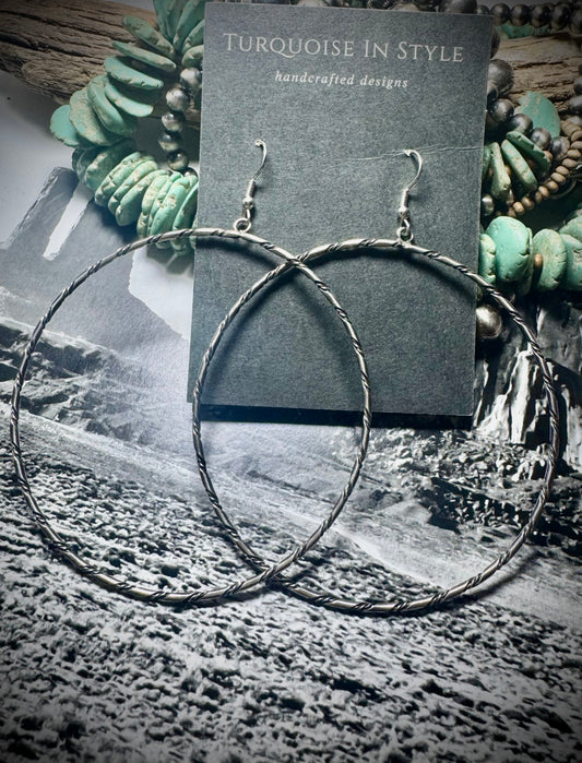 Big Twisted Silver Hoops
