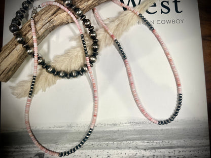 Pink Conch and Pearl Beaded Necklace
