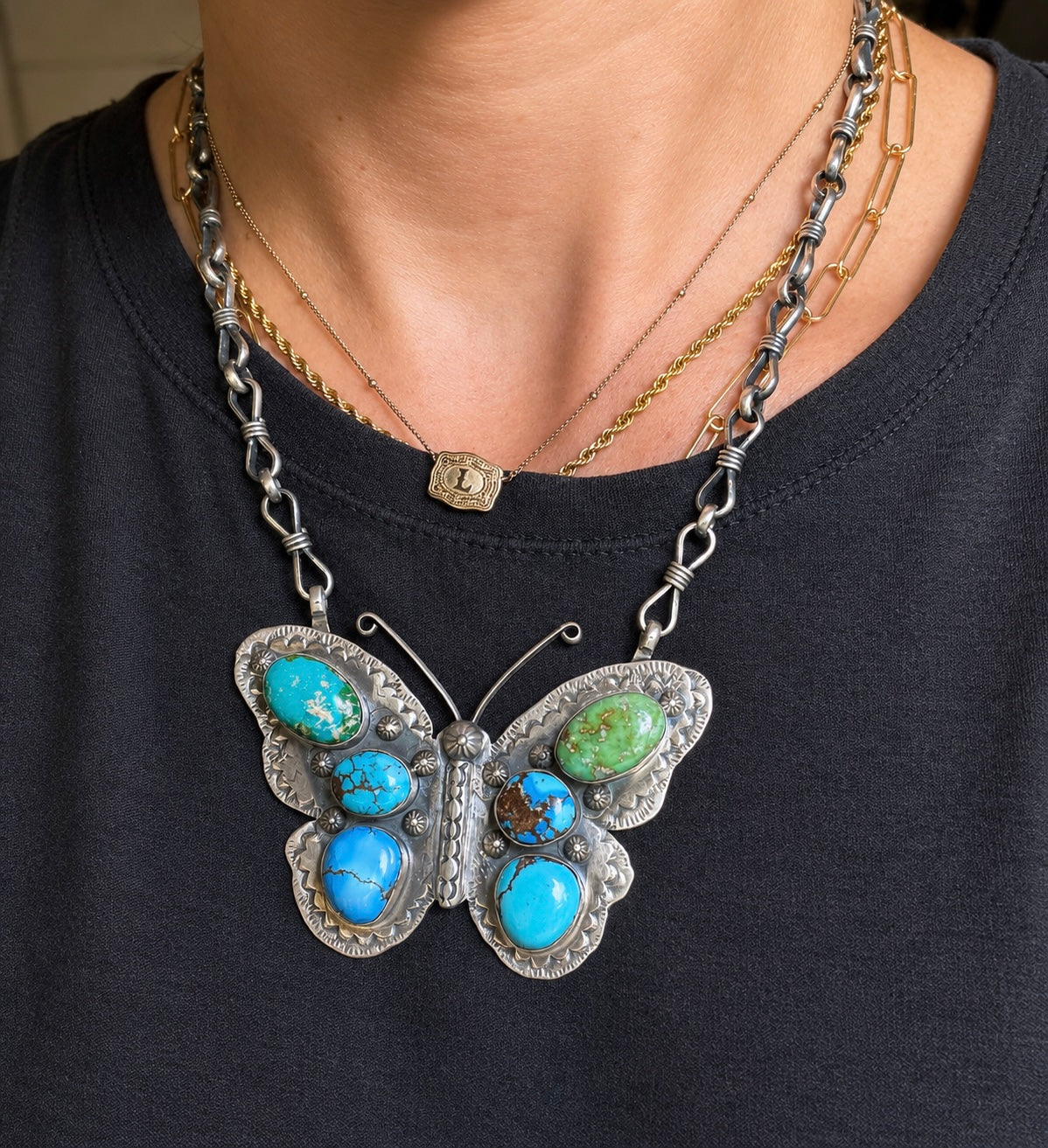 Jeff Largo Turquoise Butterfly Necklace
