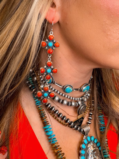 Red Coral and Sleeping Beauty Three Tier Dangles