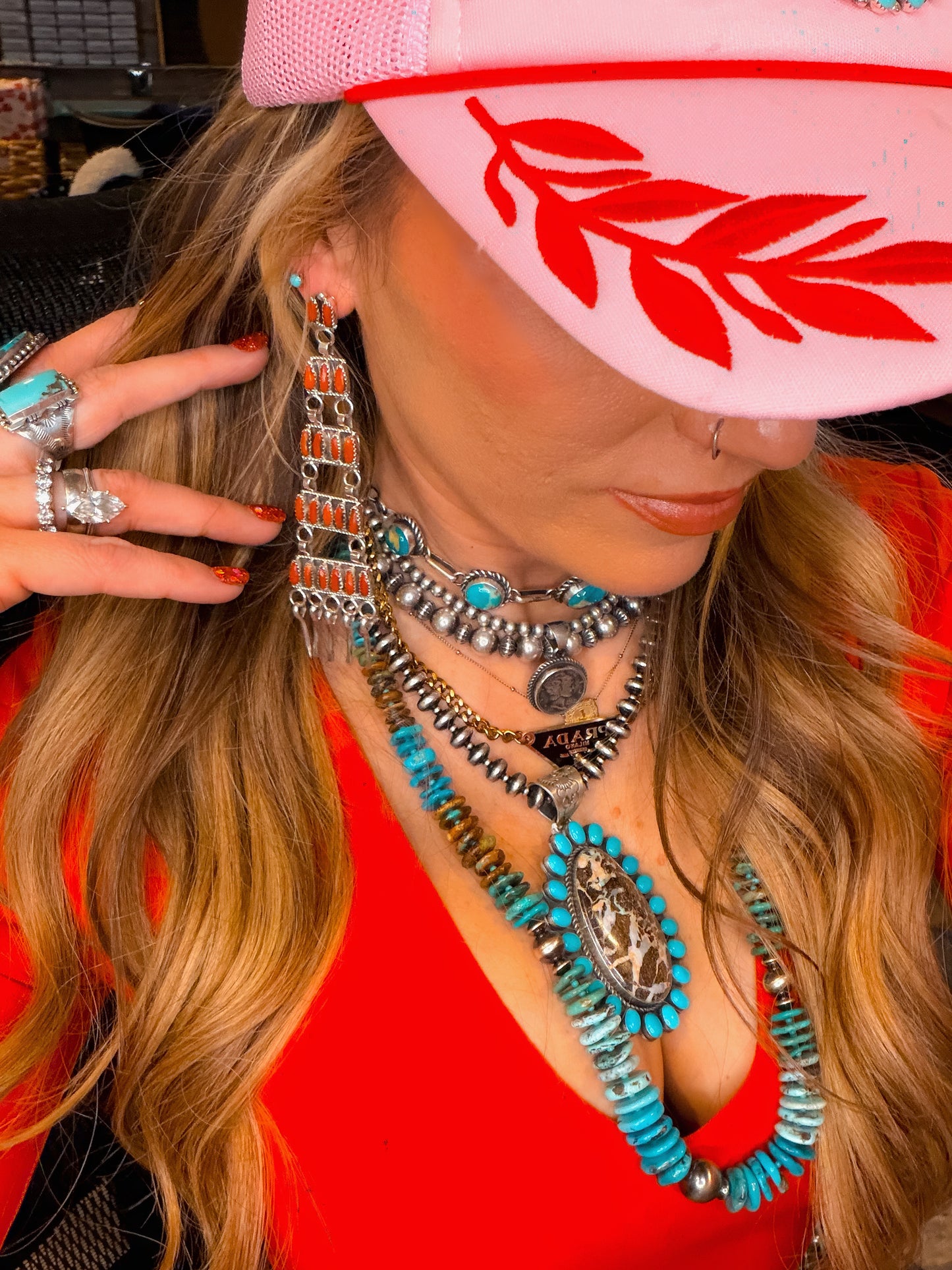 Red Coral Chandelier Earrings