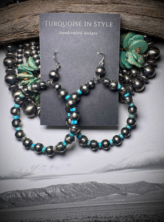 8mm Pearl & Turquoise Heishi Hoops