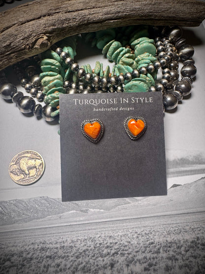 Orange Spiny Heart Studs