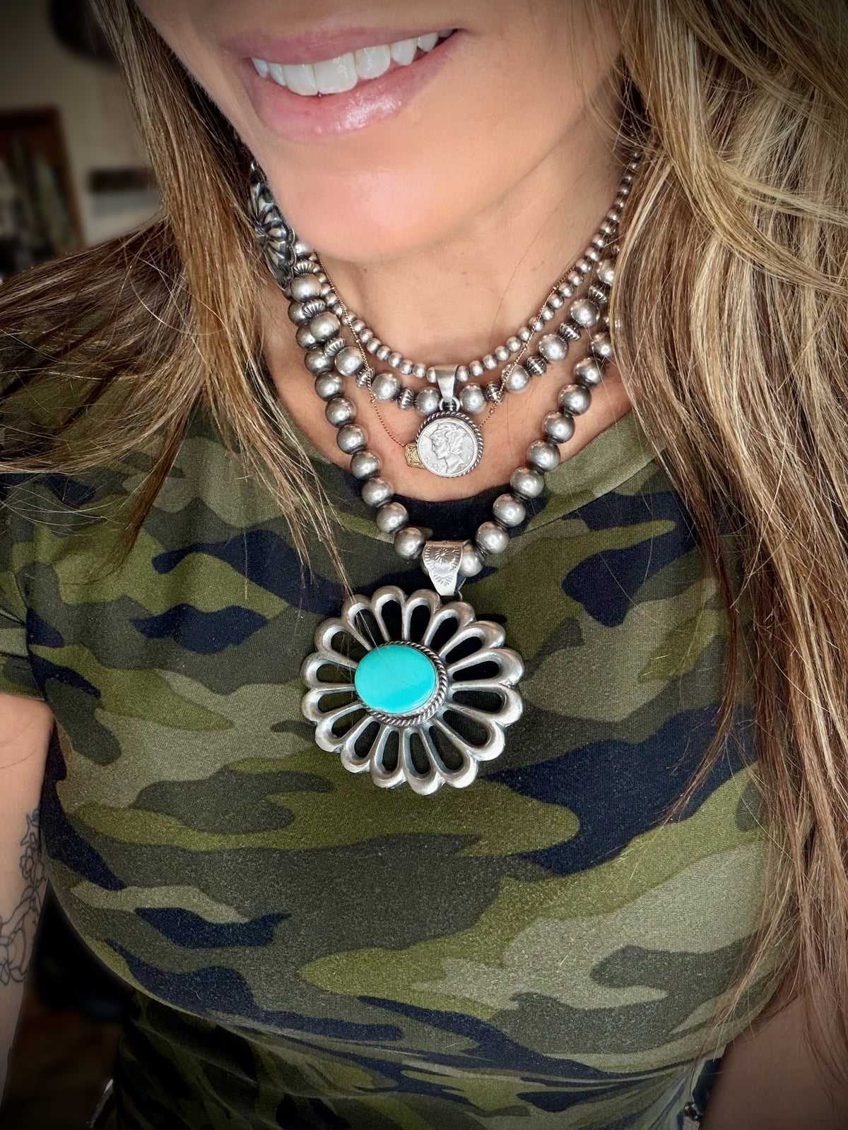 F. L. Begay Campitos Flower Pendant