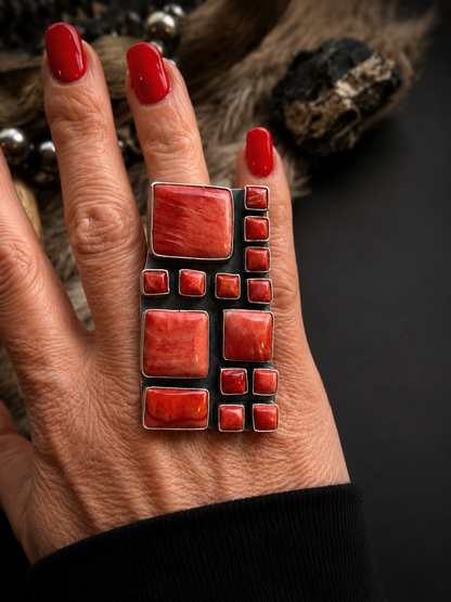 Red Spiny Squares Ring Size 8