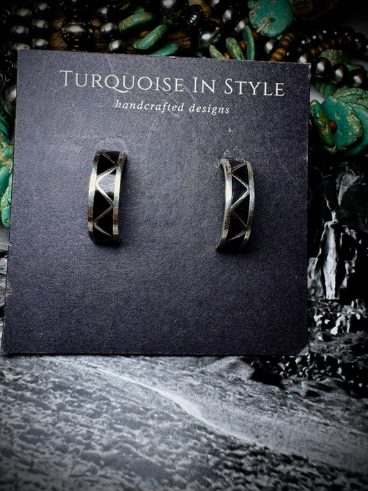 Black Onyx Inlay Hoops