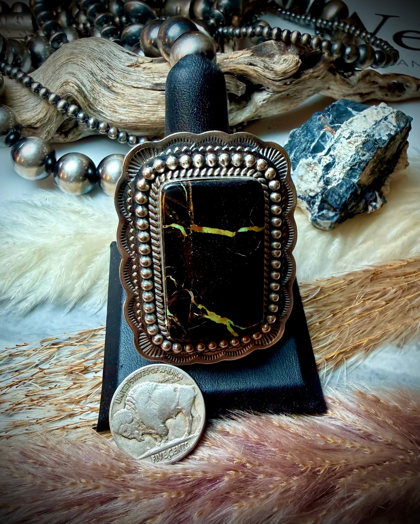 Stunning Rectangle Blackjack Ring by Gilbert Platero (Adjustable)