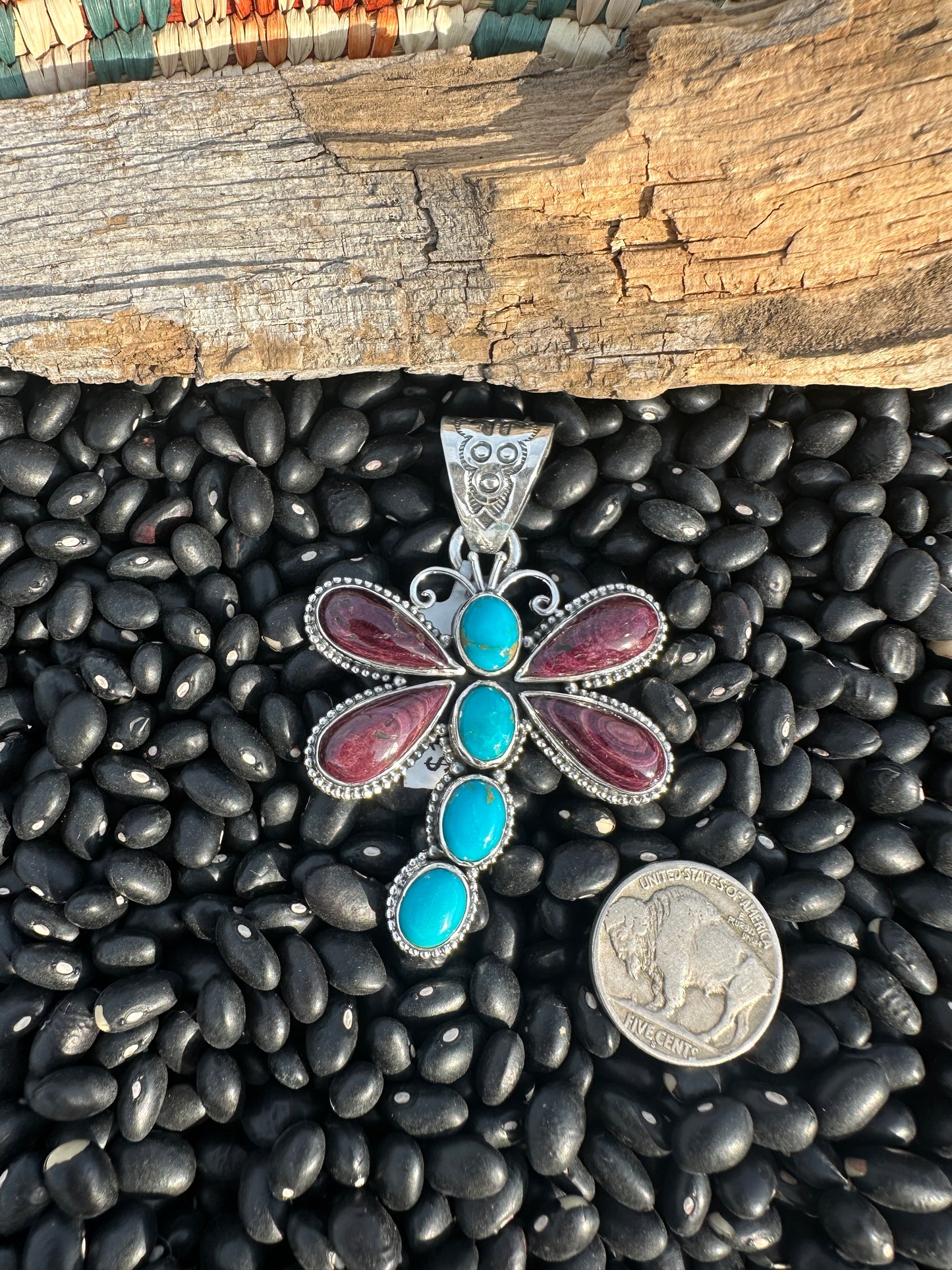 Purple Spiny & Turquoise Dragonfly Pendant