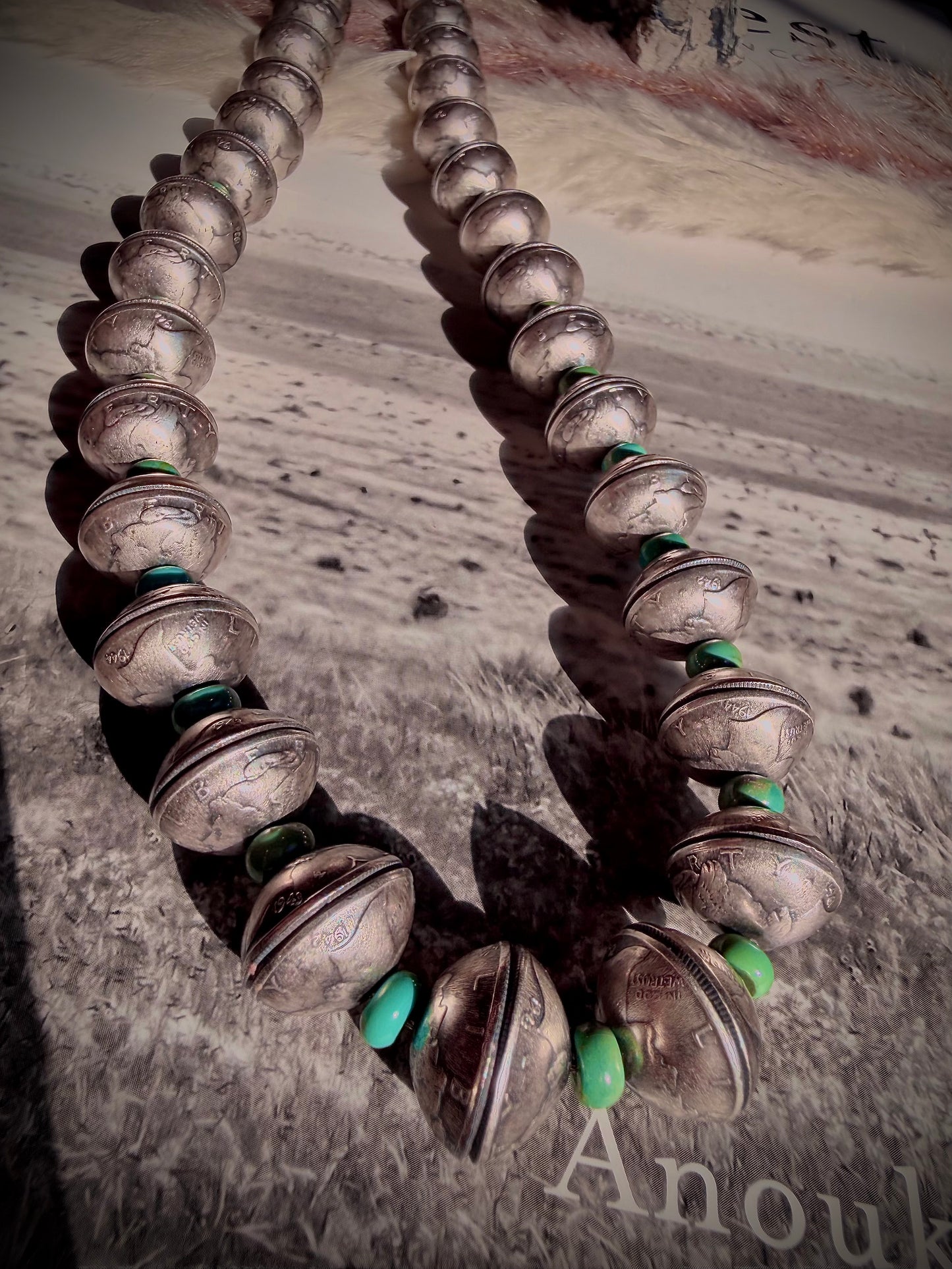 27" James McCabe Mercury Dime Necklace with Green Turquoise