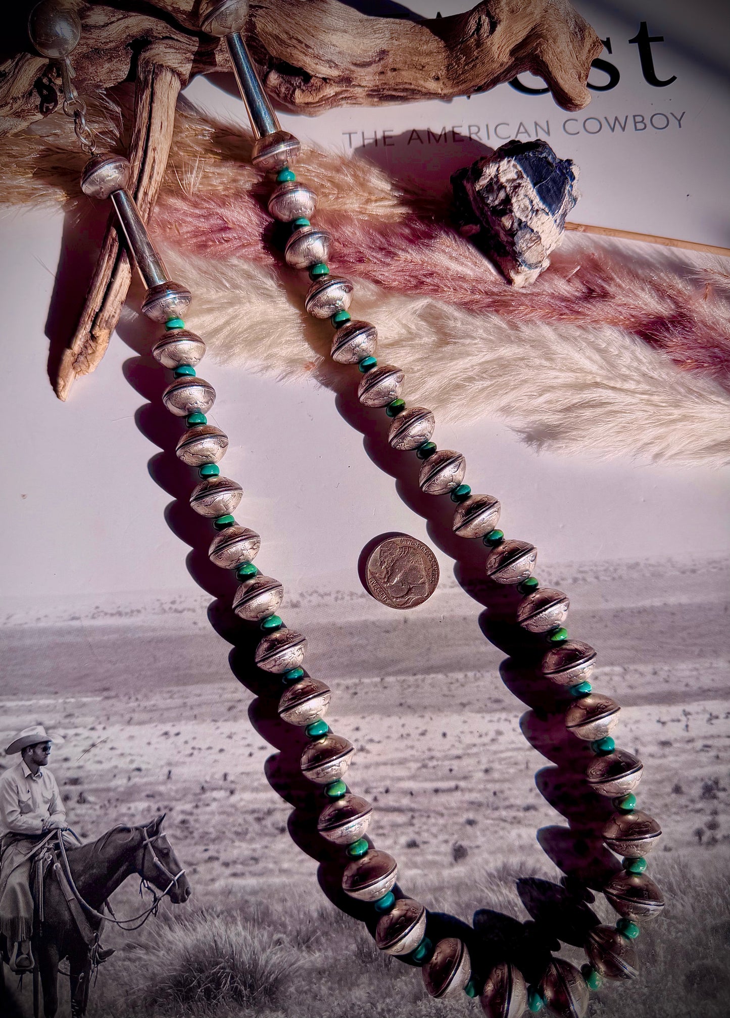 27" James McCabe Mercury Dime Necklace with Green Turquoise