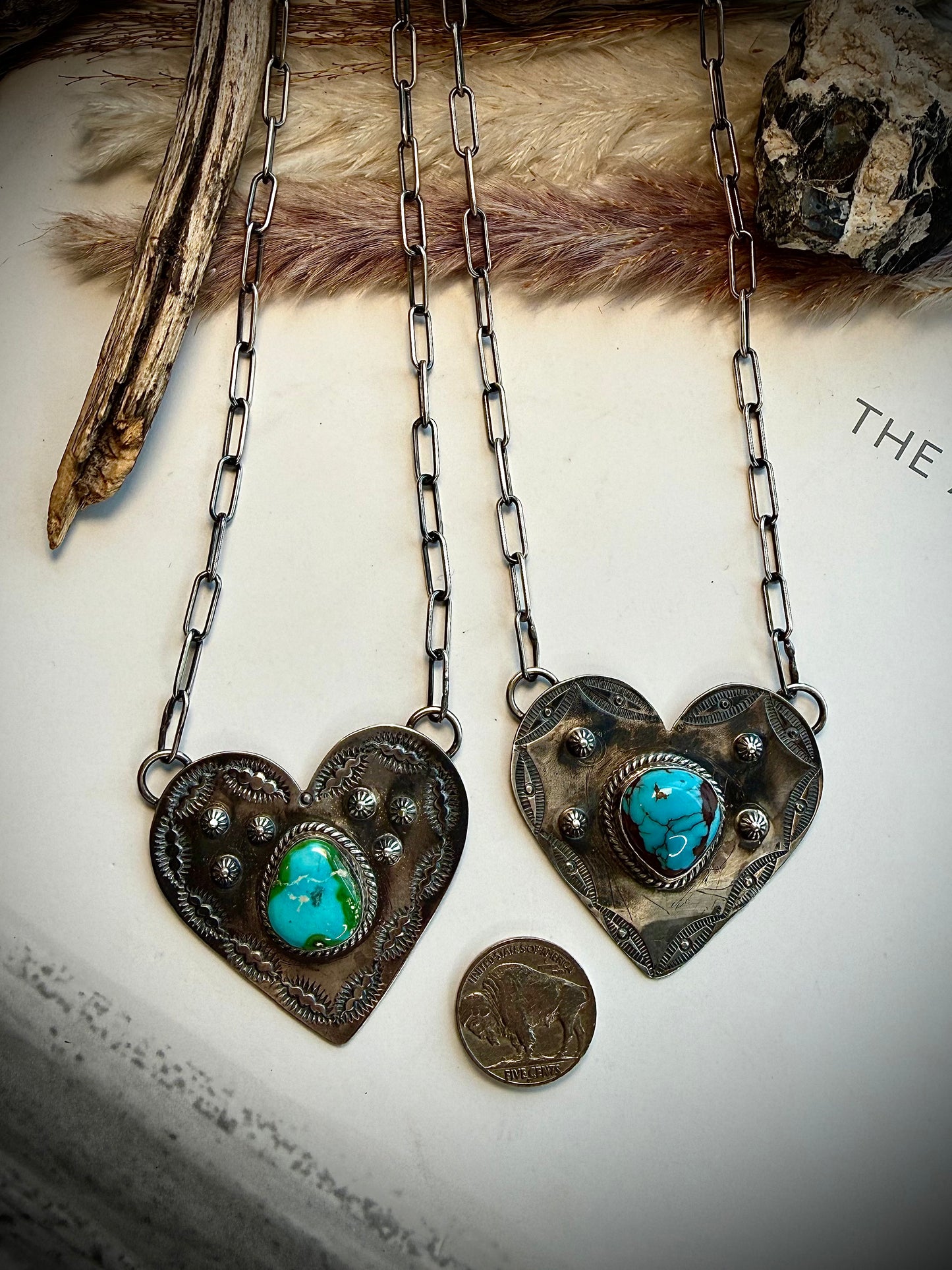 Gilbert Platero Stamped Heart Necklaces