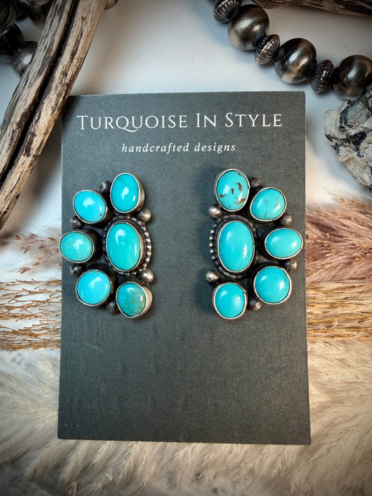 Bright Blue Cluster Earrings