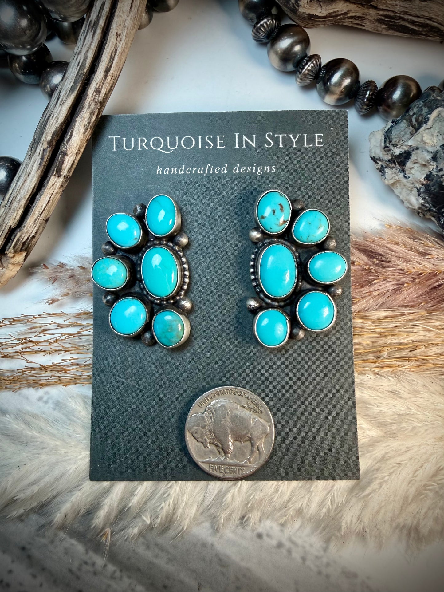 Bright Blue Cluster Earrings