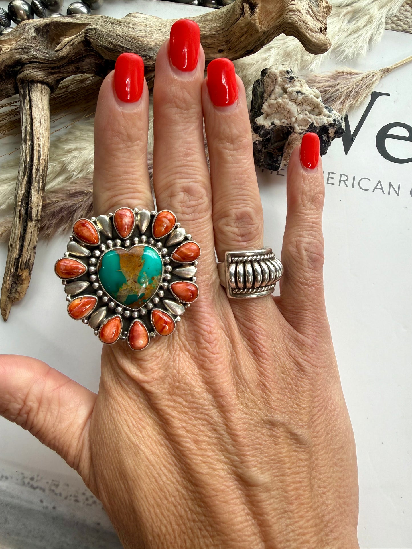 G James Royston & Red Spiny Heart Ring