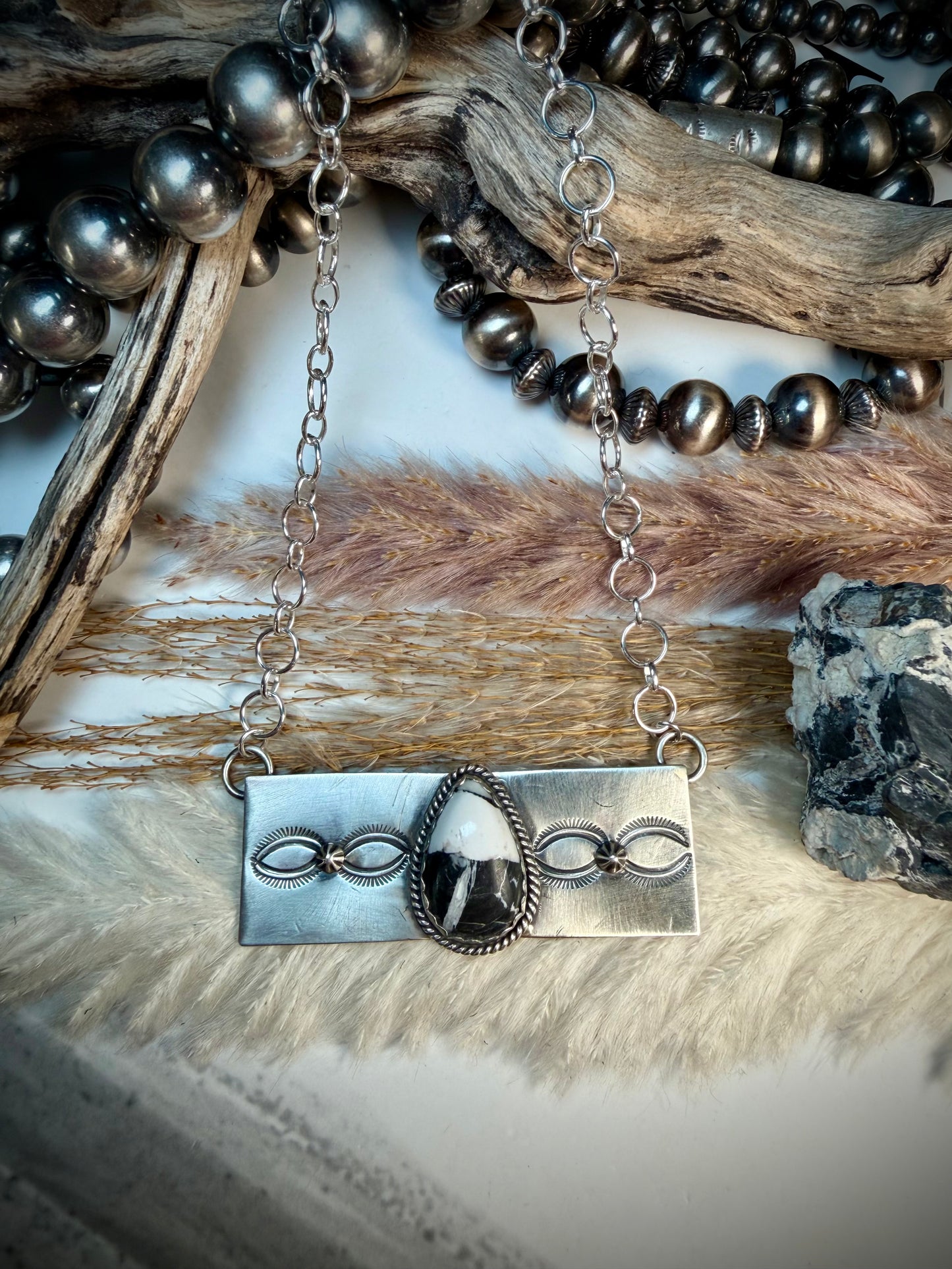 White Buffalo Stamped Bar Necklace