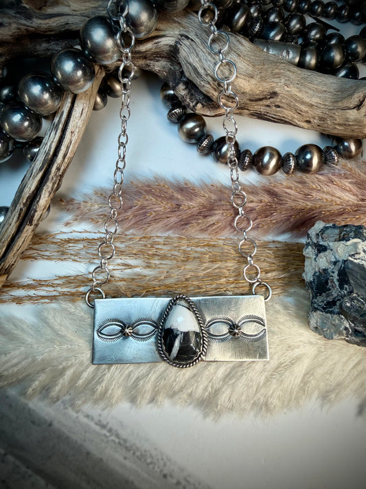 White Buffalo Stamped Bar Necklace