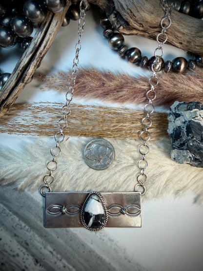 White Buffalo Stamped Bar Necklace