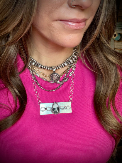White Buffalo Stamped Bar Necklace