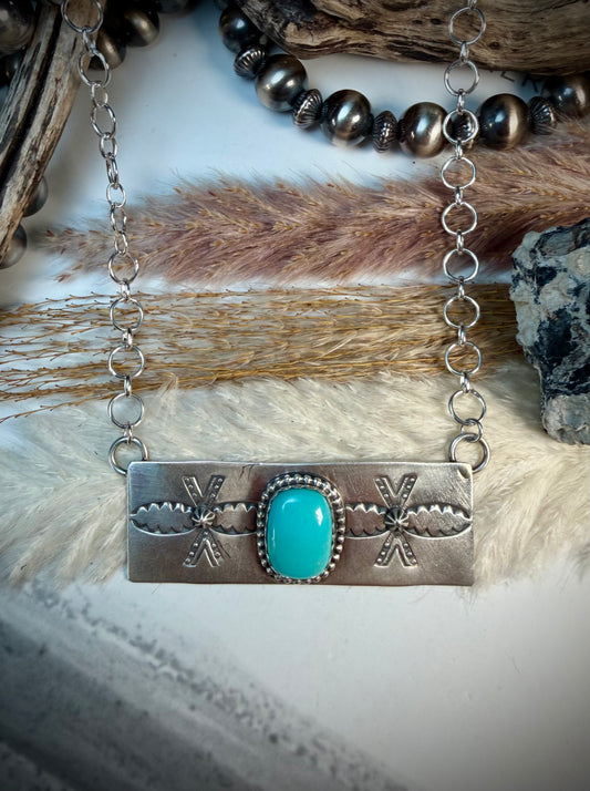 Turquoise Stamped Bar Necklace