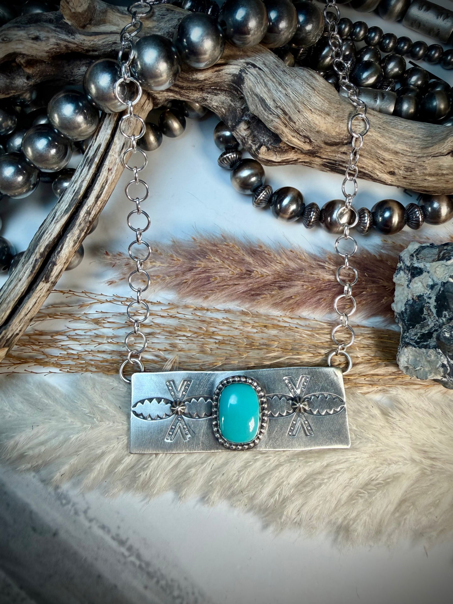 Turquoise Stamped Bar Necklace