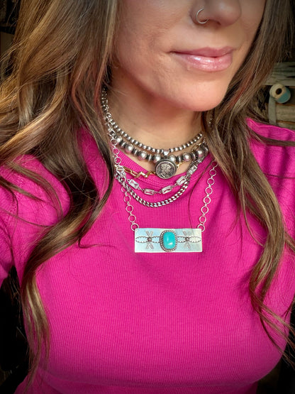 Turquoise Stamped Bar Necklace