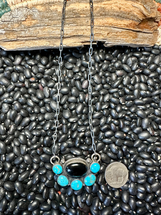 Onyx & Turquoise Cluster Necklace