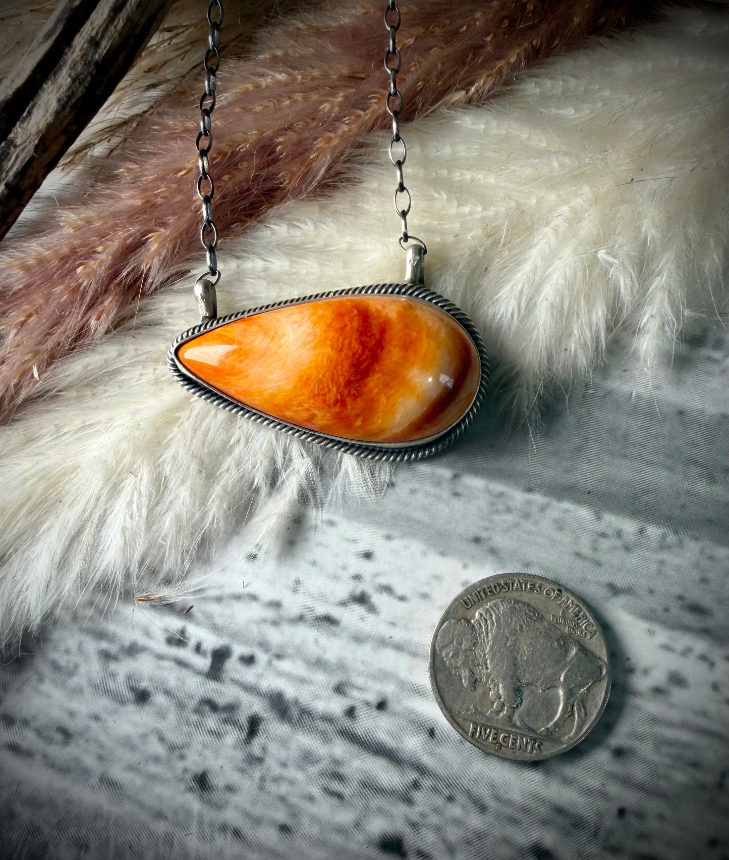 East to West Orange Spiny Necklace