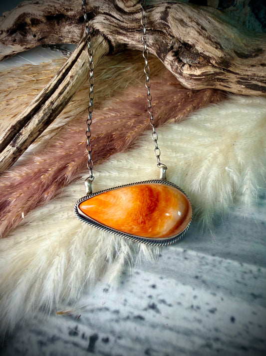 East to West Orange Spiny Necklace