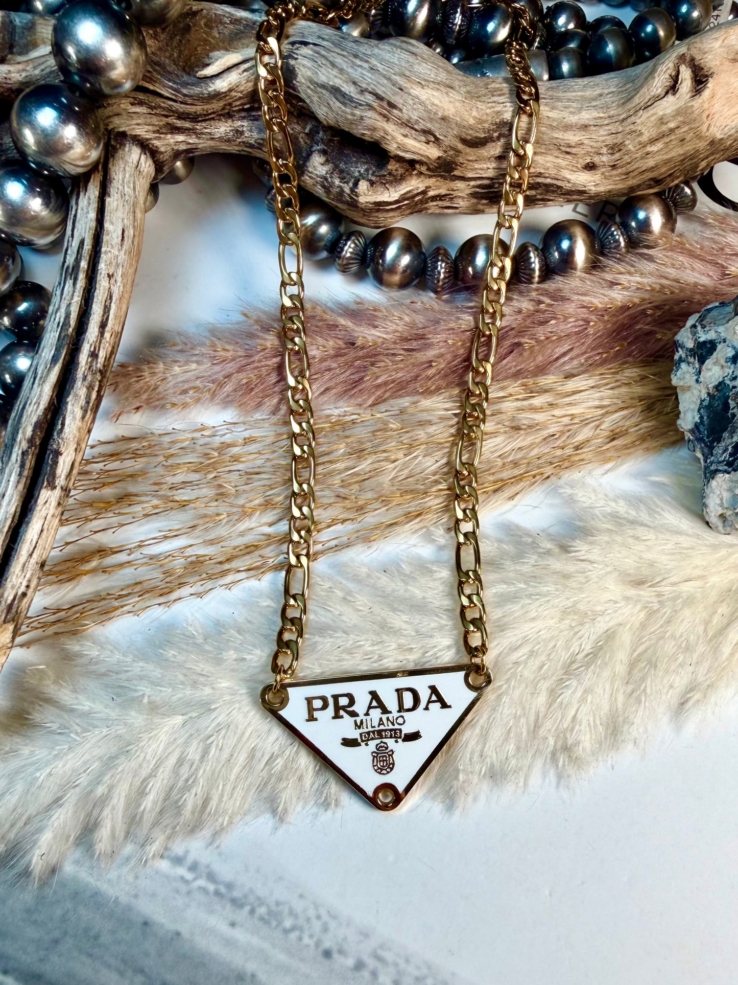 Gold & White Prada Necklace
