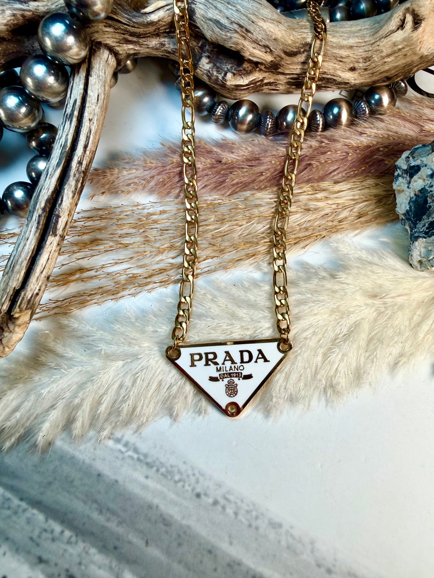 Gold & White Prada Necklace