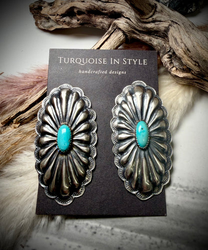 Rita Lee Single Concho Earrings with Turquoise