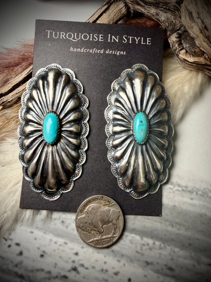 Rita Lee Single Concho Earrings with Turquoise