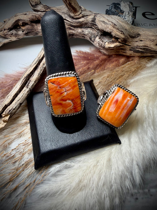 Gregg Yazzie Orange Spiny Rings