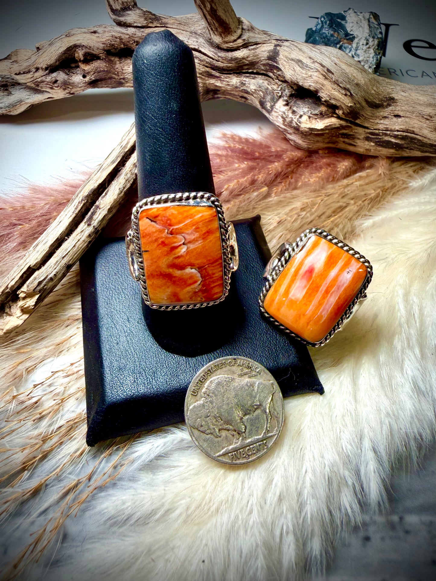 Gregg Yazzie Orange Spiny Rings