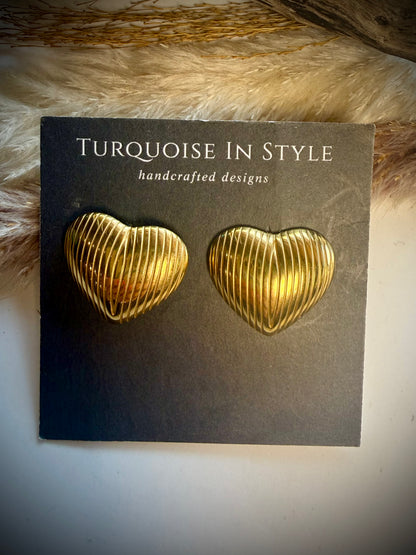 Golden Variegated Heart Earrings