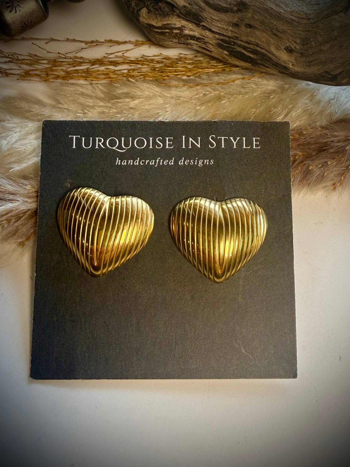 Golden Variegated Heart Earrings