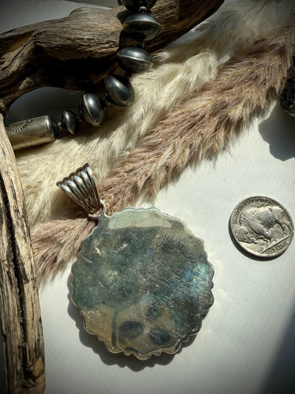 Pink Conch & Turquoise Coin Pendant