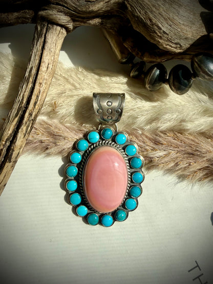 Pink Conch & Sleeping Beauty Turquoise Pendant
