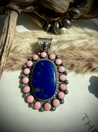 Pink Conch & Lapis Pendant by Ned Nez