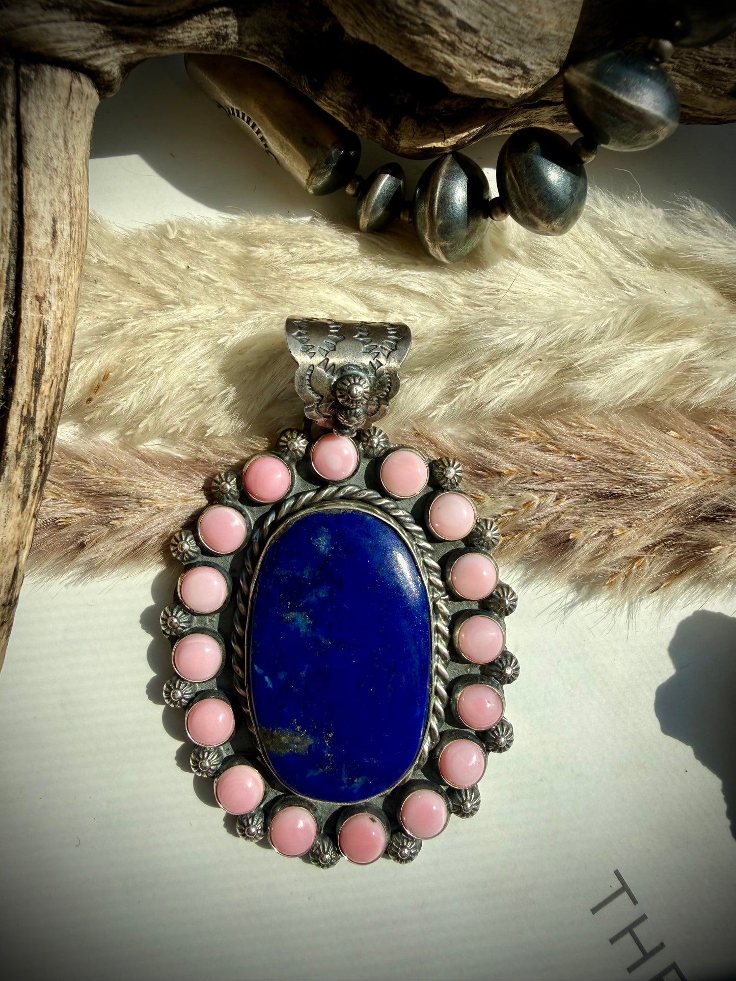 Pink Conch & Lapis Pendant by Ned Nez
