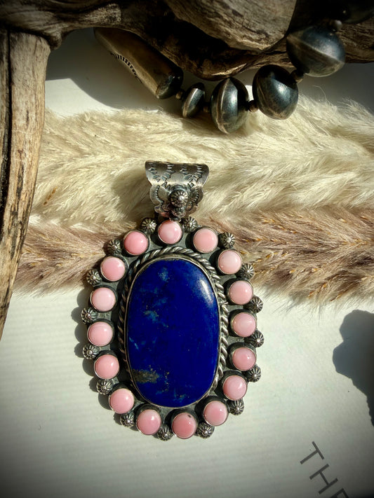 Pink Conch & Lapis Pendant by Ned Nez