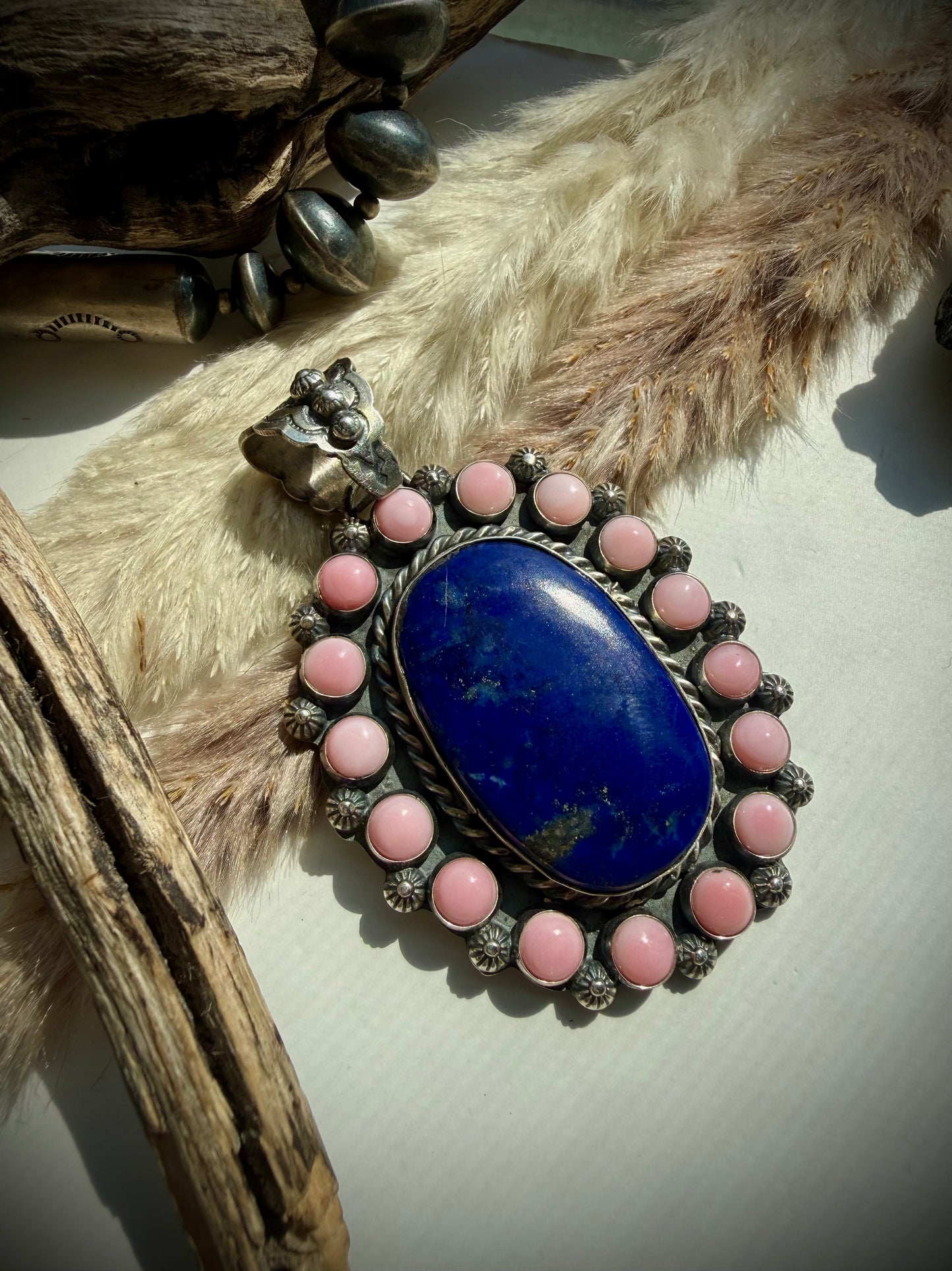 Pink Conch & Lapis Pendant by Ned Nez