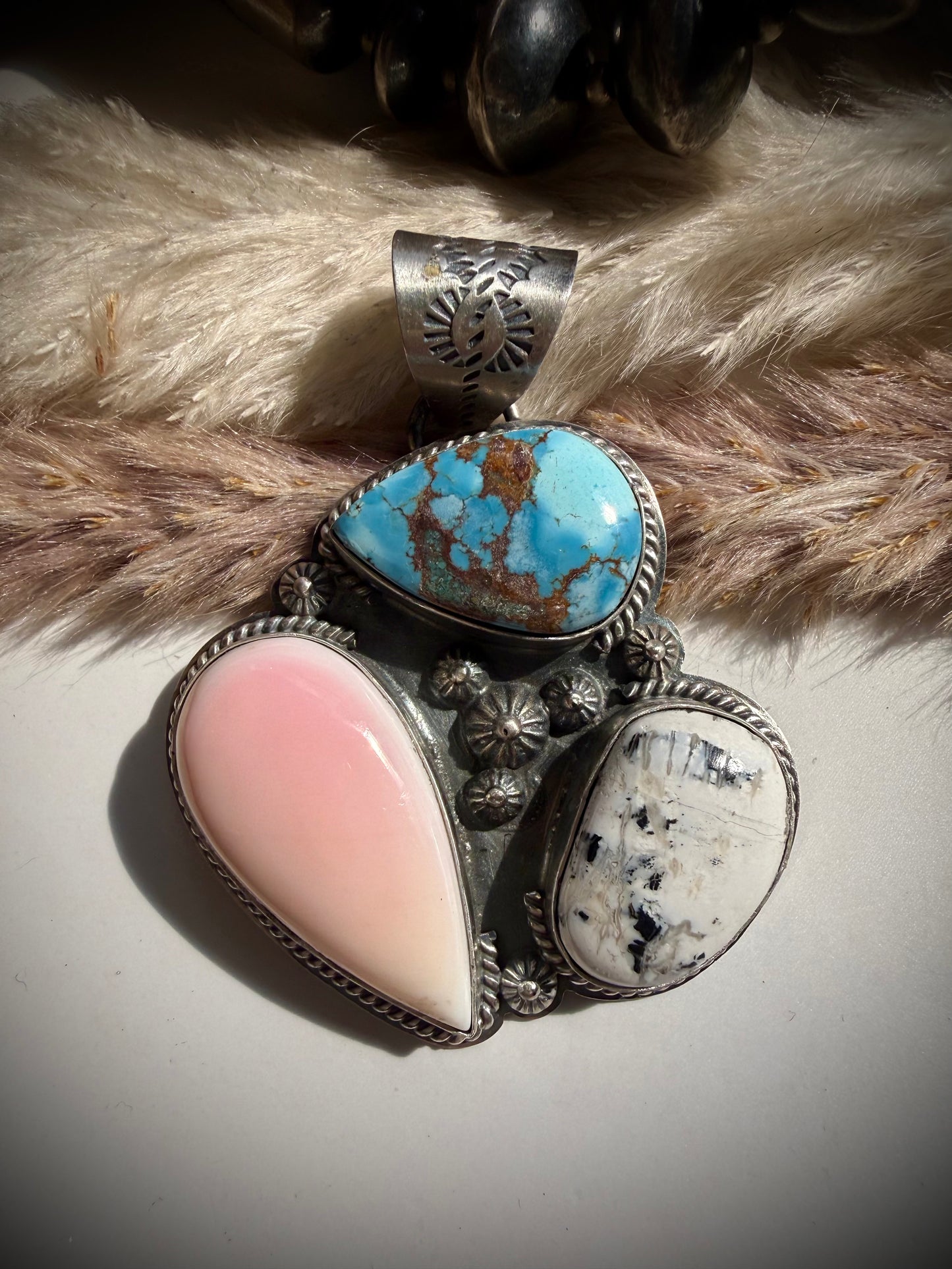 Pink Conch, Golden Hills & White Buffalo Pendant