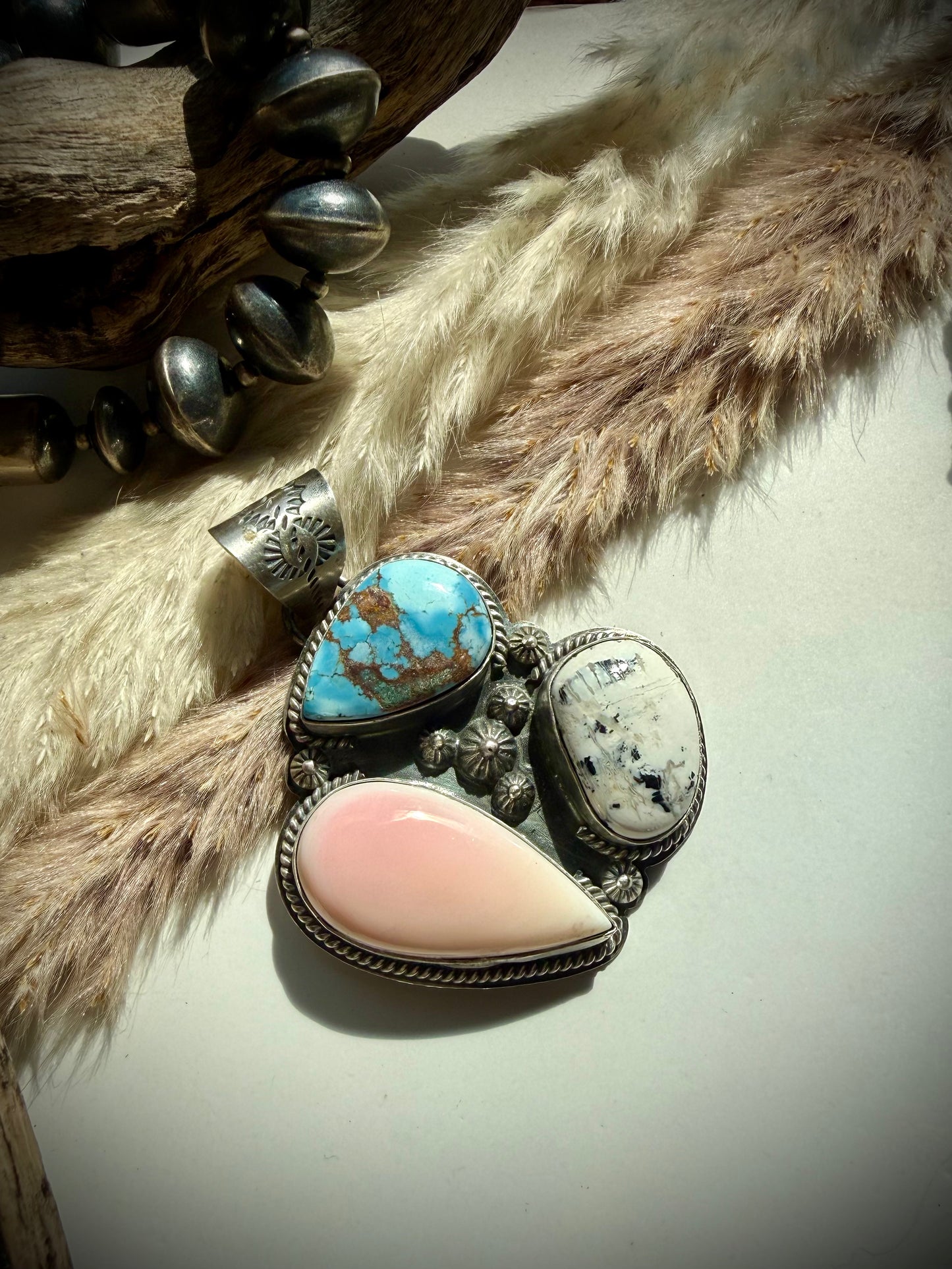 Pink Conch, Golden Hills & White Buffalo Pendant