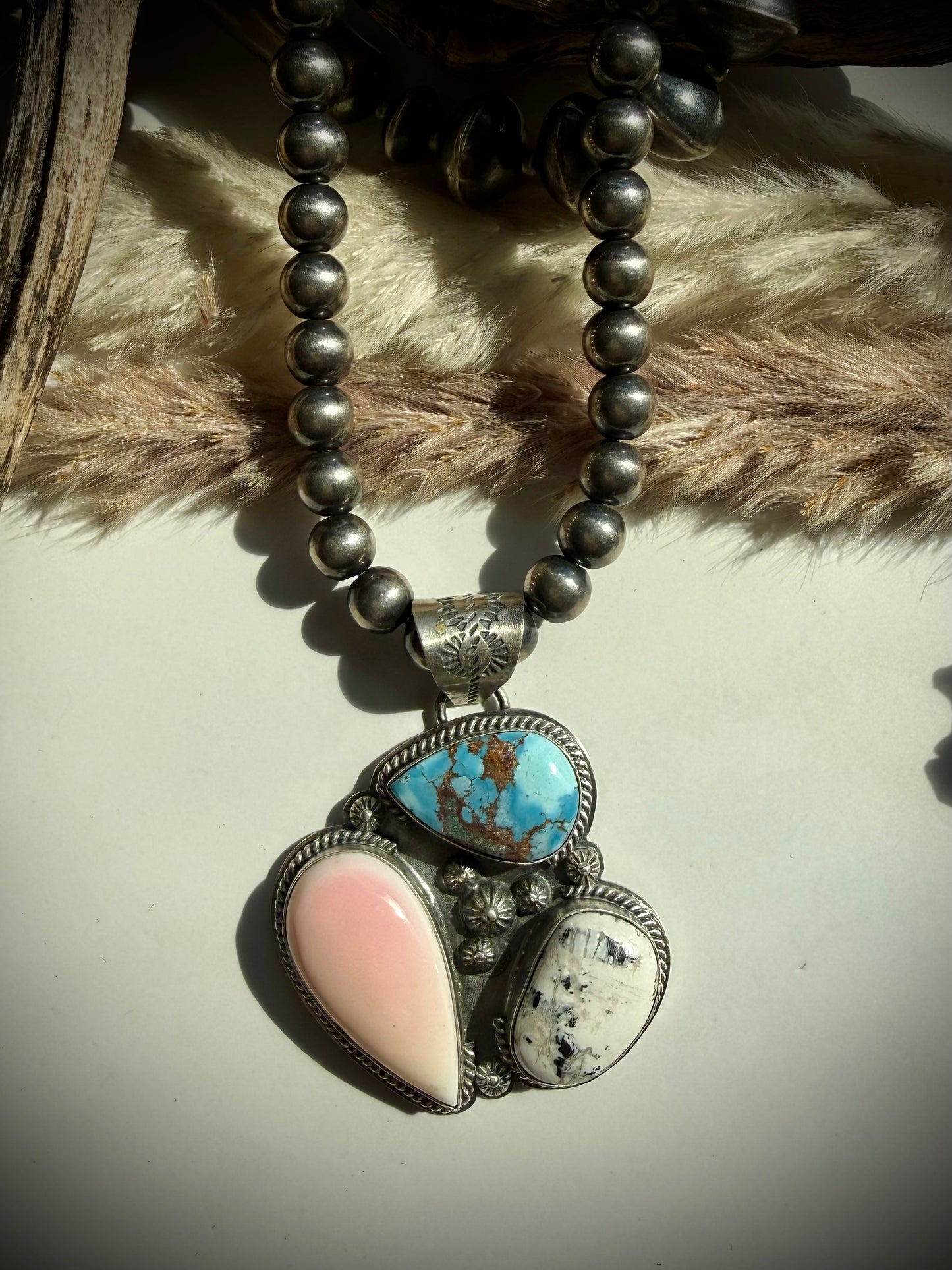 Pink Conch, Golden Hills & White Buffalo Pendant
