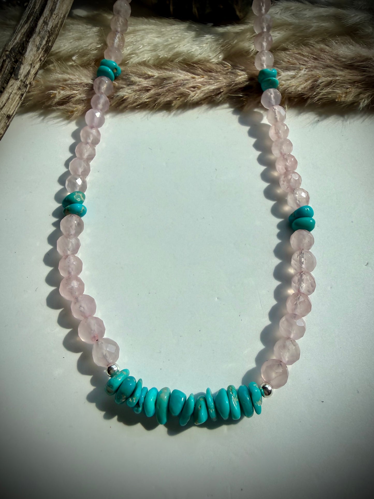 Faceted Rose Quartz & Turquoise Necklace- 17"
