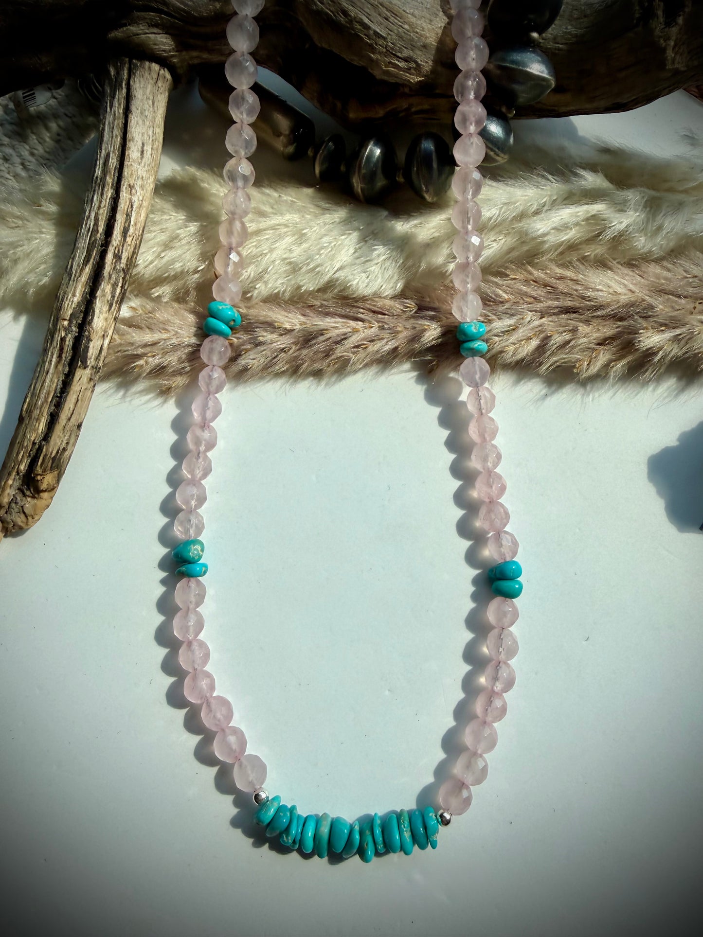 Faceted Rose Quartz & Turquoise Necklace- 17"