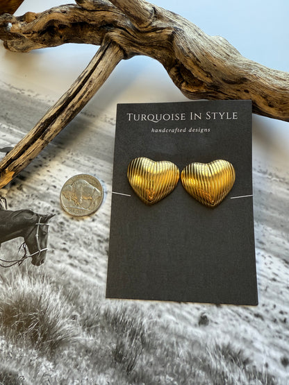 Golden Variegated Heart Earrings